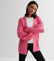 New Look Pink Stitch Knit Balloon Sleeve Cardigan